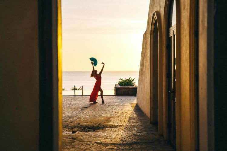 Sunset Dancer with Fan