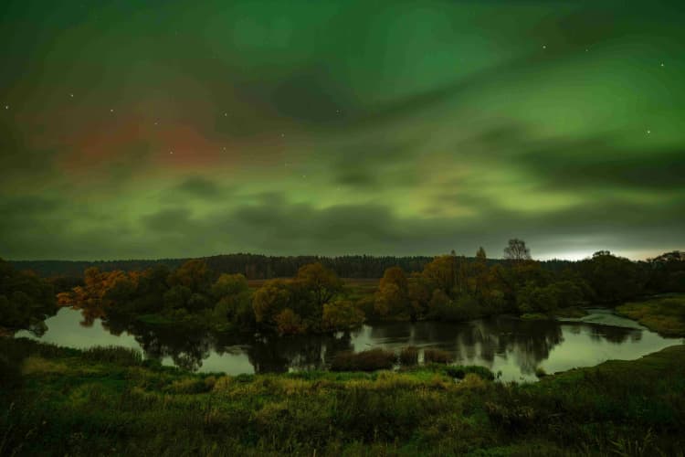 Aurora Over Autumn River