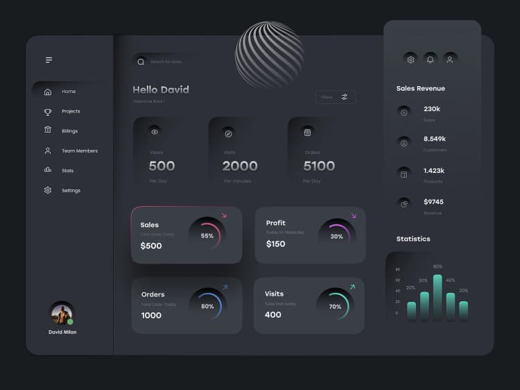 Dark-themed dashboards