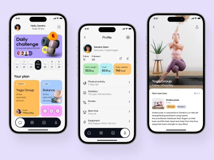 Fitness app interfaces