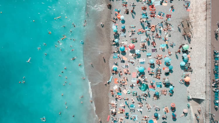 Crowded Beach Aerial View