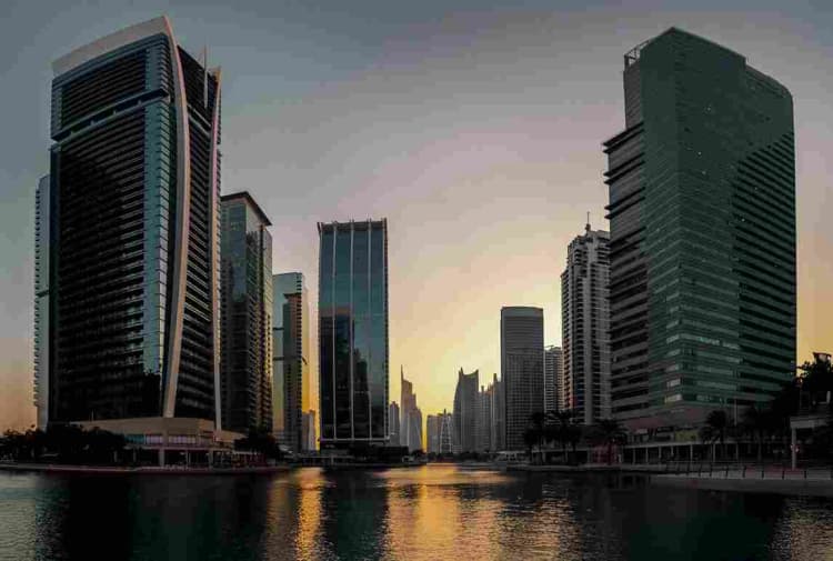 Dubai skyline at sunset