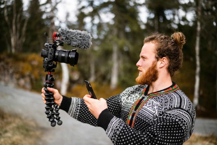 Vlogger filming in nature