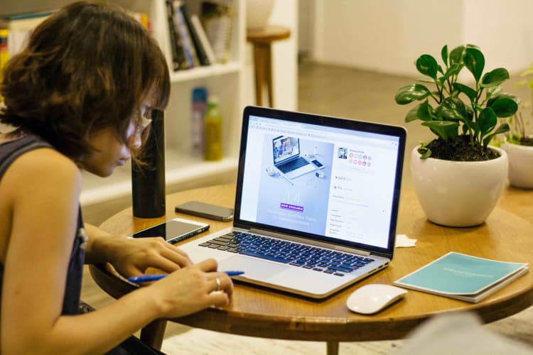 Woman working on laptop