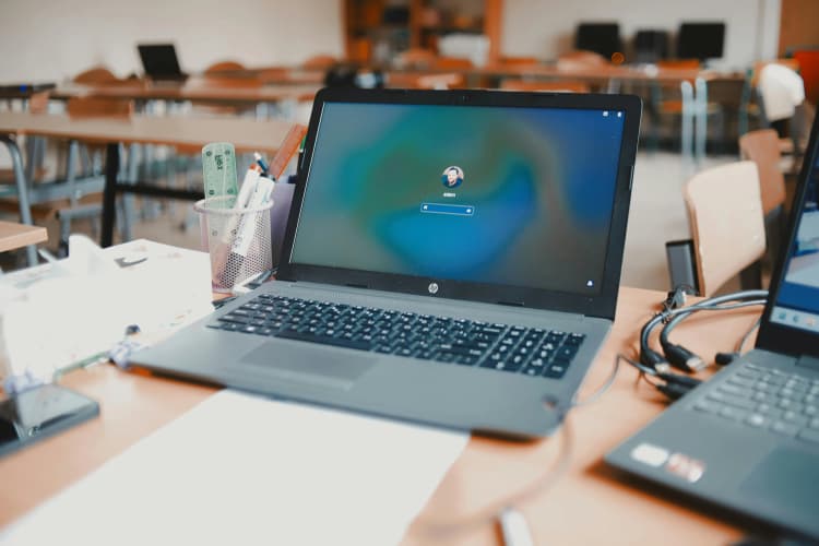 Laptop on classroom desk