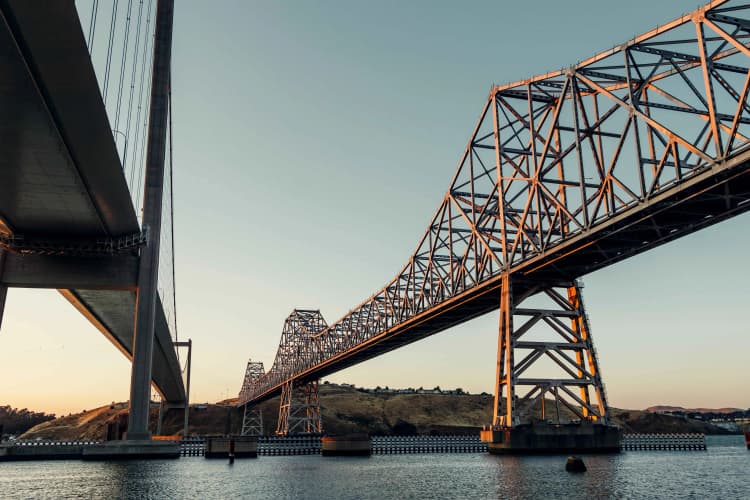 Dual Bridges at Sunset