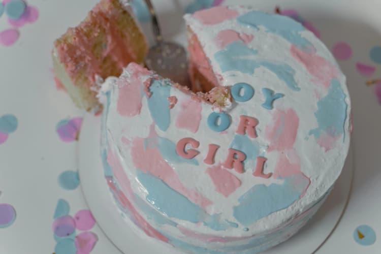 Gender Reveal Cake Mess