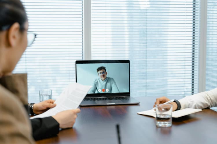 Virtual meeting in office