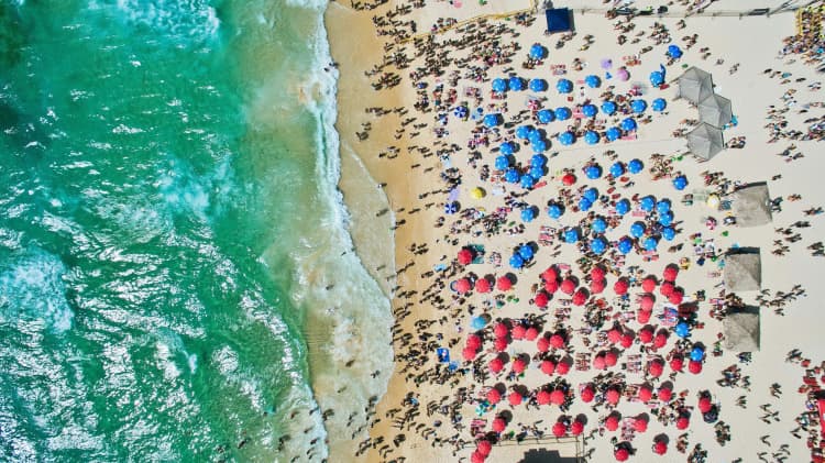 Crowded Beach Aerial View