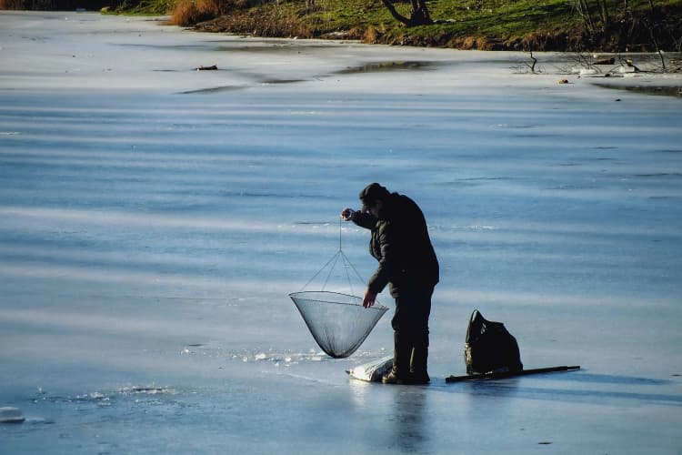 Winter Ice Fishing Scene