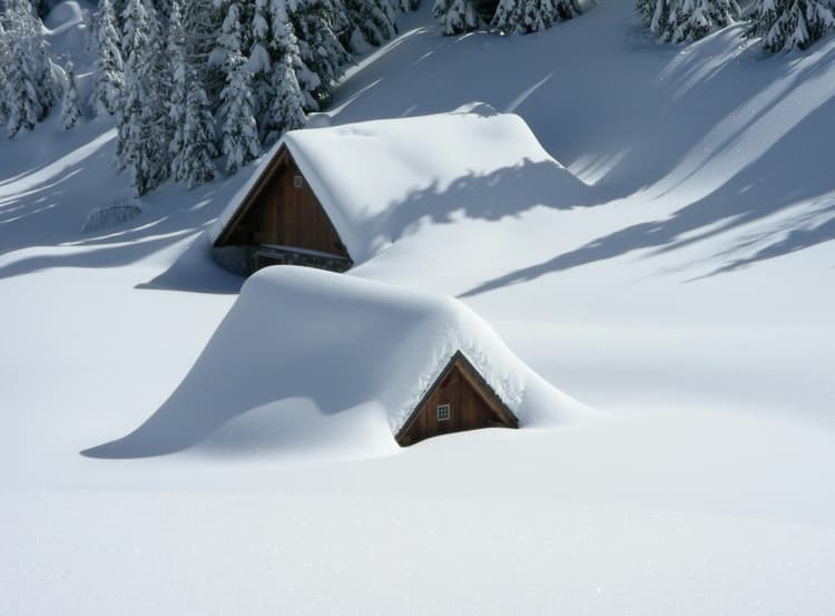 Snow-buried Alpine Cabins