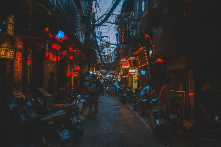 Vibrant Asian Night Alley